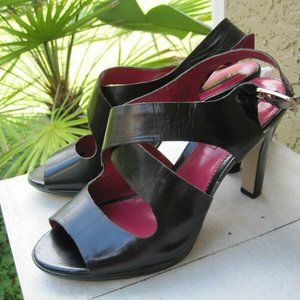 Bandolino Strappy Black Leather heeled sandals Size 8